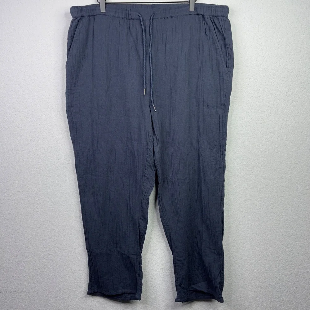 Quince Pants Womens XL Blue Indigo Organic Gauze Straight Leg Minimalist Coastal